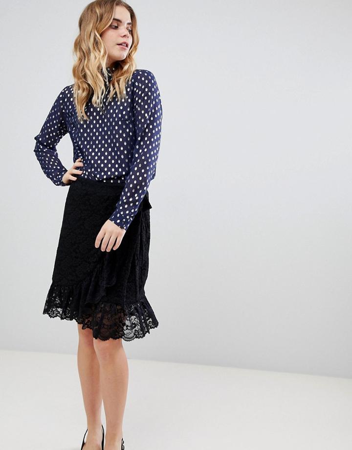 Ichi Lace Wrap Skirt - Black