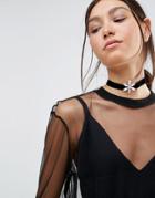 Krystal Swarowski Floral Gem Choker Necklace - Black