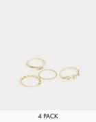 Asos Design Pack Of 4 Rings In Constellation Design With Crystal Details In Gold - Gold