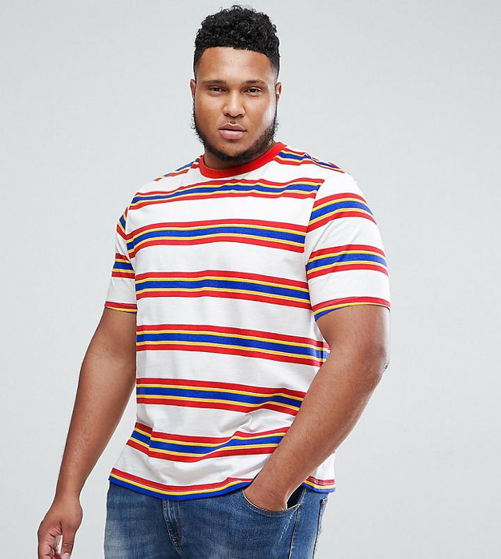 Asos Plus Relaxed T-shirt With Retro Stripe & Ringer - Multi
