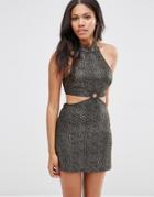 Motel Vail Dress With Cut Out Waist In Shimmer Fabric - Black
