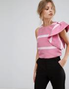 Mango Ruffle Shoulder Stripe Top - Pink