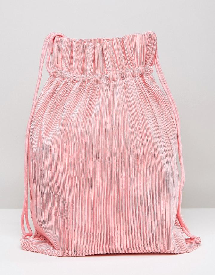 Weekday Pleat Detail Drawstring Backpack In Pink - Pink
