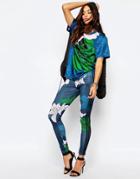 Adidas Originals 3 Stripe Leggings In Engraved Floral Print - Multi