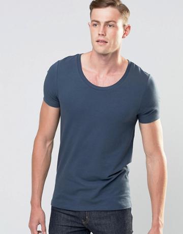 Asos Muscle T-shirt With Scoop Neck In Blue - Cadet Blue