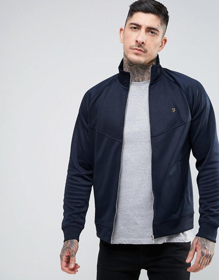 Farah Lancaster Slim Fit Tricot Zip Through Sweat Jacket In Navy - Navy