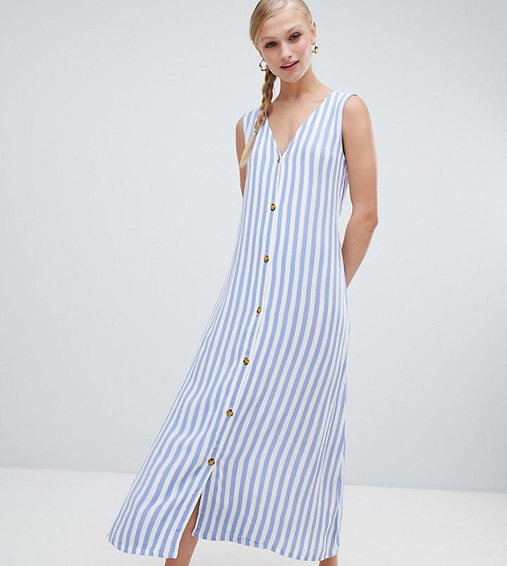 Monki Stripe Button Front Midi Dress