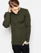 Asos Muscle Fit Sweater In Stretch Rib - Green