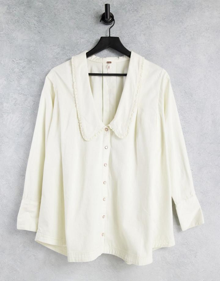 We The Free By Free People Charlie Oversized Shirt With Collar In White Washed Denim