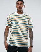Asos Relaxed Stripe T-shirt With Deep Neck Trim In Slub Fabric - White