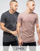 Asos 2 Pack Longline Muscle T-shirt In Washed Black/beige Save - Multi