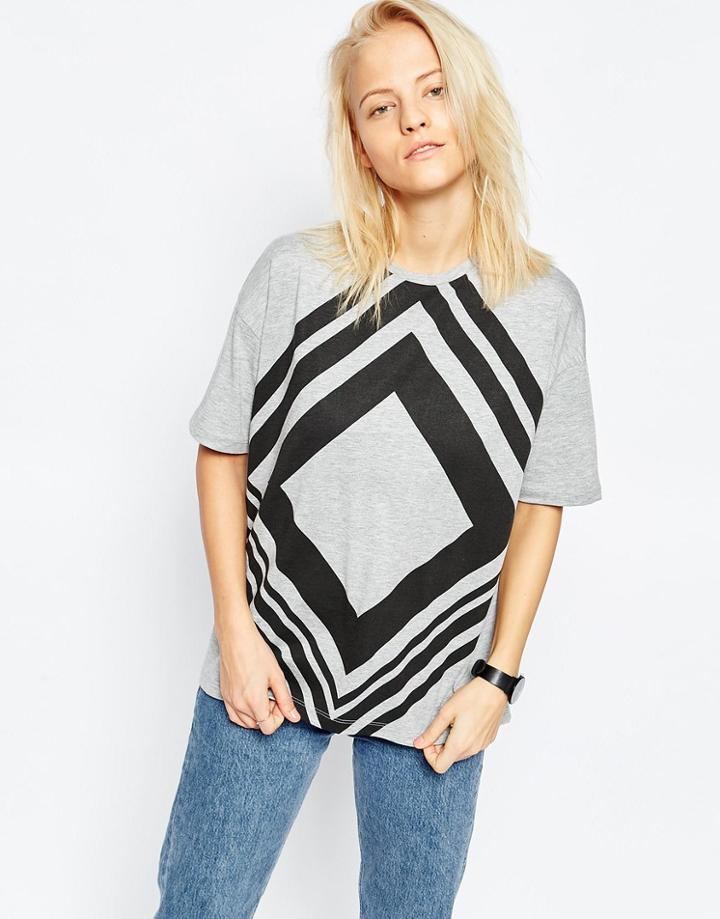 Asos Oversized T-shirt In Graphic Chevron - Gray Marl
