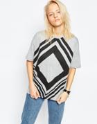 Asos Oversized T-shirt In Graphic Chevron - Gray Marl
