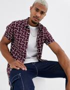 Asos Design Relaxed Fit Shirt In Geo Print-navy