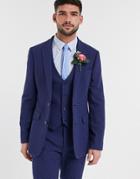 Asos Design Wedding Skinny Suit Jacket In Blue Wool Blend Micro Houndstooth-blues