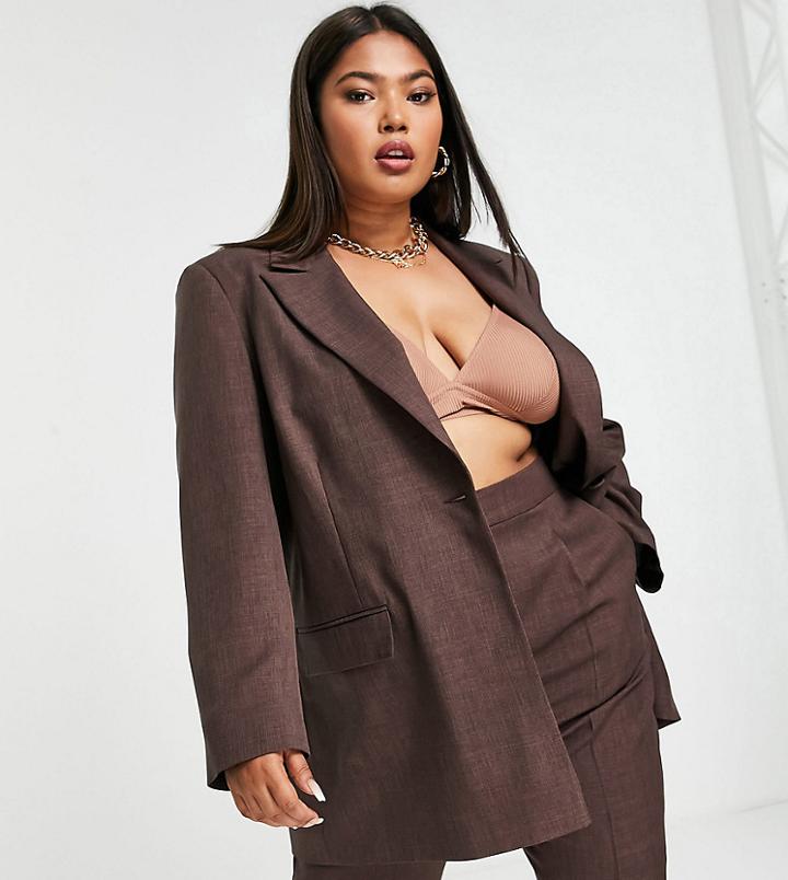 Asos Design Curve Exclusive Shrunken Dad Suit Blazer-brown