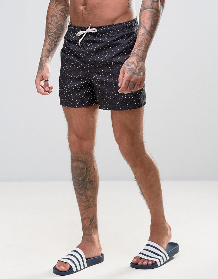 D Struct Swim Shorts With Pink Mini Spot - Black