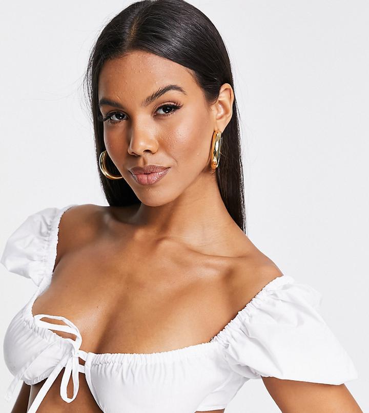 Asyou Cropped Sun Top With Puff Sleeves In White