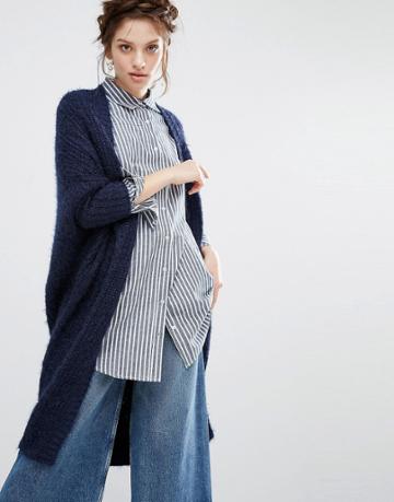 Willow And Paige Maxi Cable Knit Cardigan - Navy