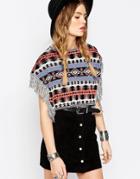 Asos Geo-tribal Mini Cape With Side Fringe - Multi