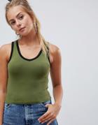Asos Design V Neck Sleeveless Contrast Edge Top - Green