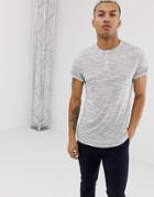 Asos Design T-shirt With Roll Sleeve And Grandad Neck In Gray Interest Fabric - Gray