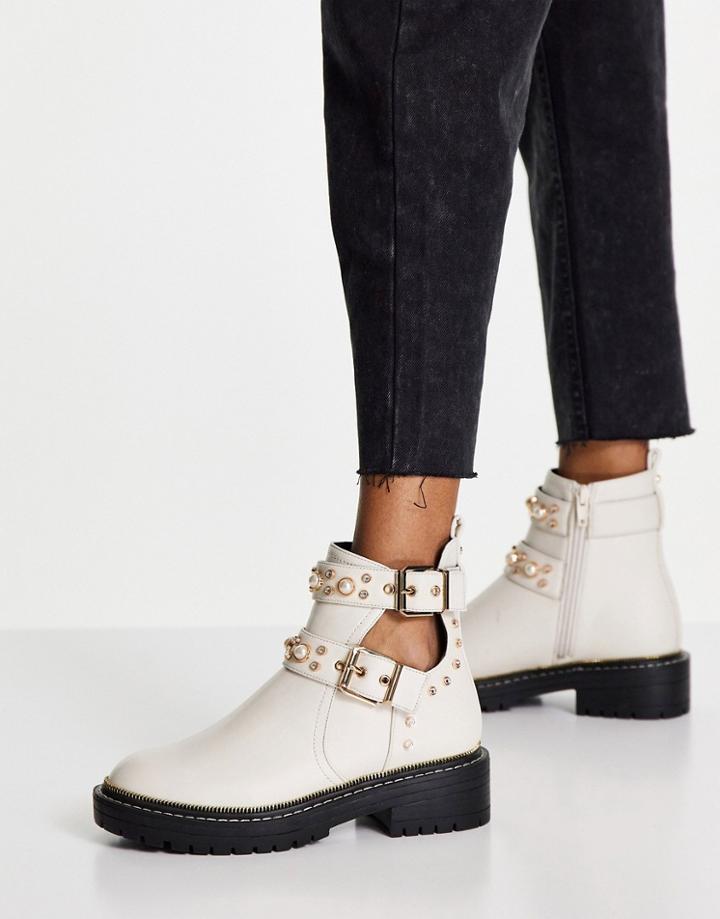 Miss Selfridge Adonis White Embellished Buckle Boot
