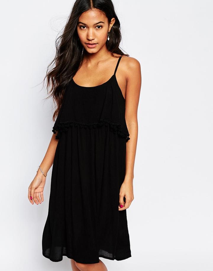 Akasa Pom Pom Back Beach Dress - Black