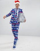 Oppo Suits Suit + Tie In Xmas Print - Blue