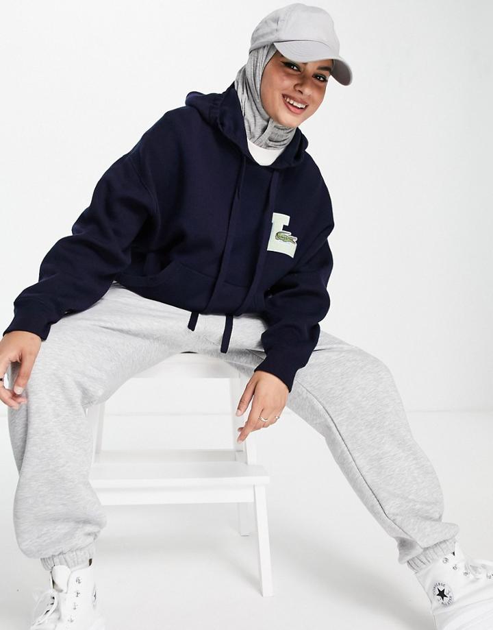 Lacoste Oversized Logo Hoodie In Blue-navy
