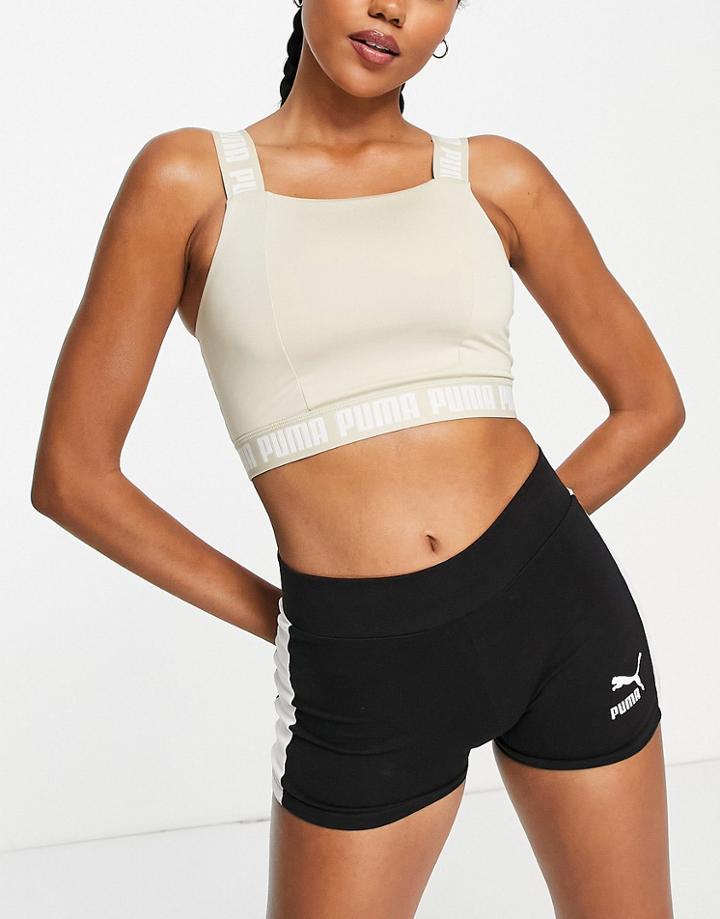 Puma Training Strong Square Neck Crop Top In Stone-neutral