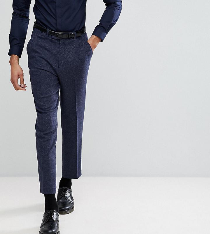 Asos Tall Tapered Smart Pants In Navy Wool Mix Texture