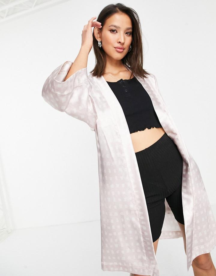 Bolongaro Trevor Silky Check Print Dressing Gown In Lavendar-purple