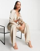 First Distraction The Label Satin Cut Out Jumpsuit With Twist Front In Taupe-neutral