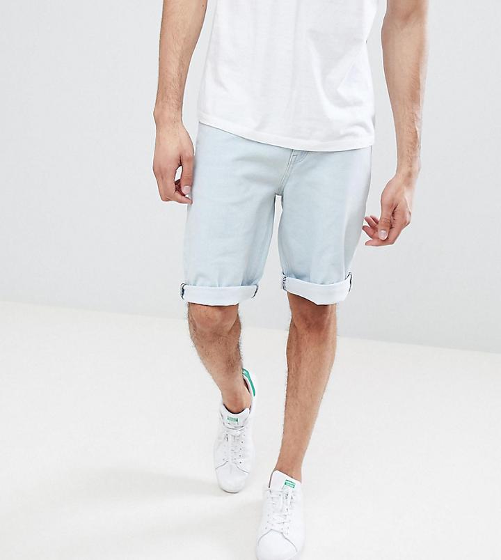 Asos Design Tall Denim Shorts In Slim Light Wash - Blue