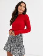 Brave Soul Cain Cropped Ribbed Sweater-red