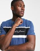 Jack & Jones Color Block Logo T-shirt In Ensign Blue-blues