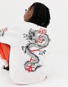 Asos Design Oversized Long Sleeve T-shirt With Dragon Print - White