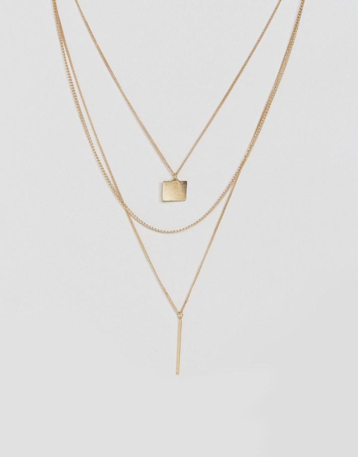 Asos Sleek Shapes Multirow Necklace - Gold