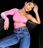 Asyou One Shoulder Cut Out Crop Top In Pink