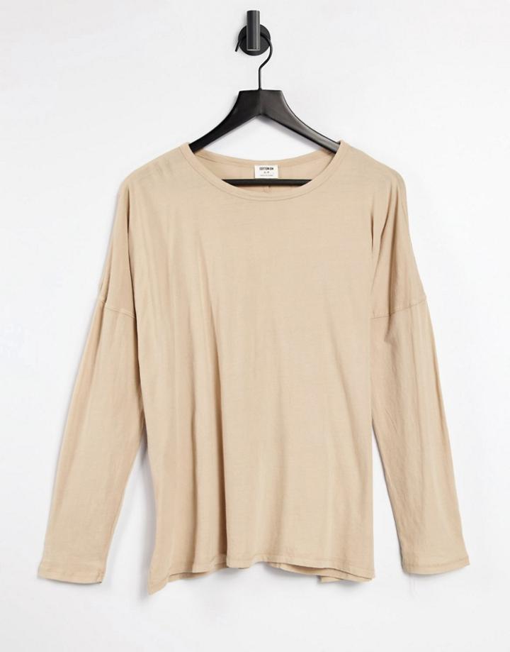Cotton: On Relaxed Long Sleeve T-shirt In Beige-neutral