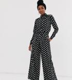 Verona Wide Leg Pants In Polka Dot Two-piece - Black