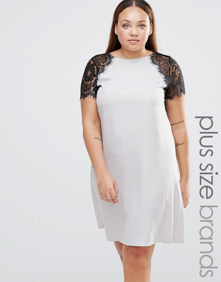 Praslin Plus Dress With Lace Sleeves - Pink