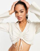 In The Style X Yasmin Chanel Ruched Cropped Shirt Set In Cream-white
