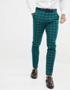 Asos Design Skinny Suit Pants In Forest Green Windowpane Check - Green