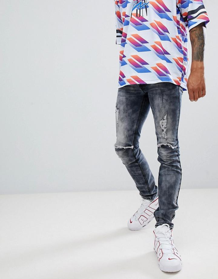 Sixth June Ripped Jeans In Acid Wash Black - Gray