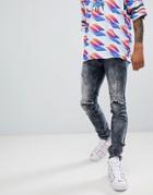Sixth June Ripped Jeans In Acid Wash Black - Gray