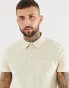 Asos Design Polo Shirt In Towelling With Pocket In Beige - Beige