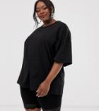 Asos Design Curve Super Oversized T-shirt With Seam Detail In Black - Black