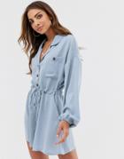 Asos Design Button Front Slouchy Waisted Boiler Romper-blue